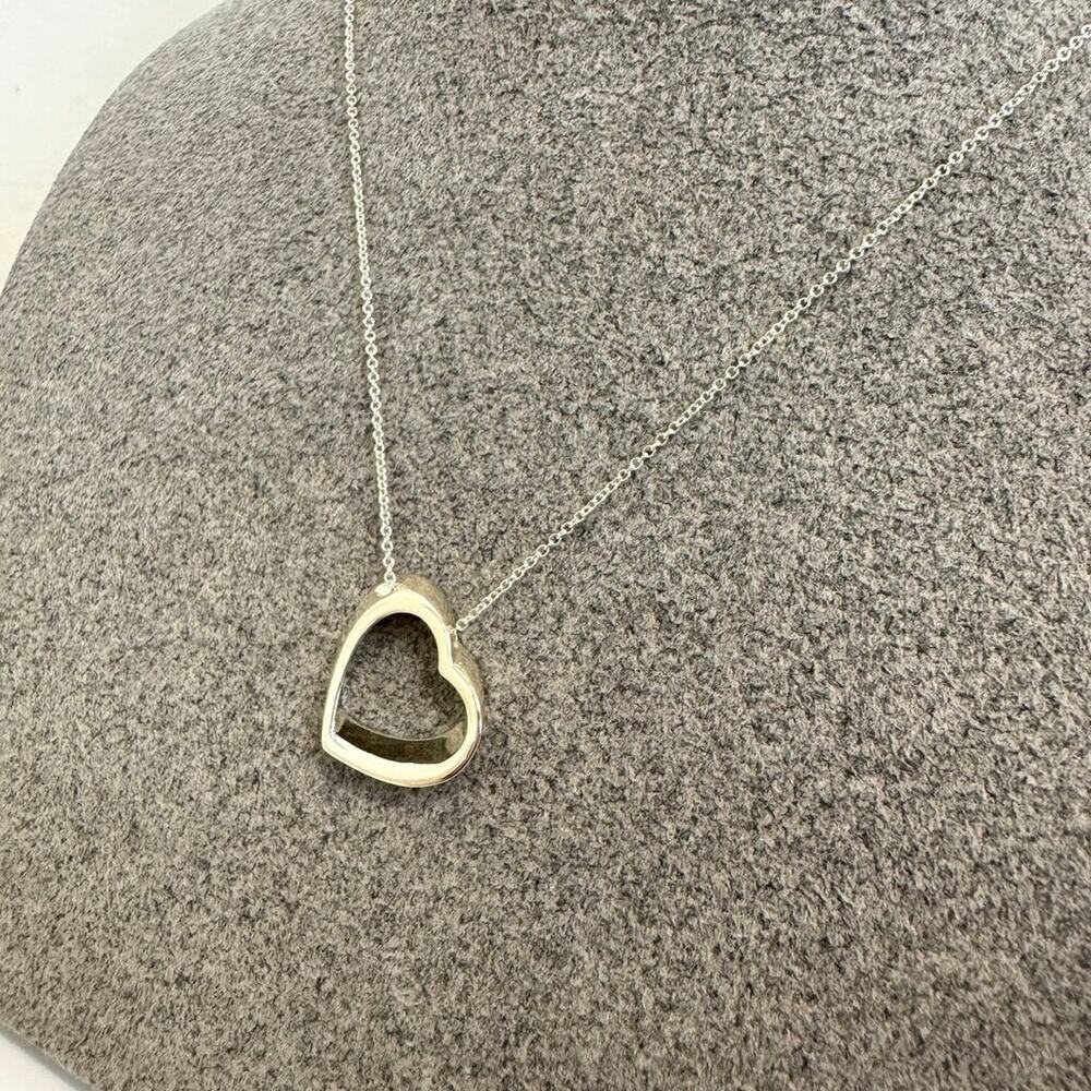 TIFFANY & CO. Sterling Silver Geometric Open Heart Necklace 925 Charm Jewelry